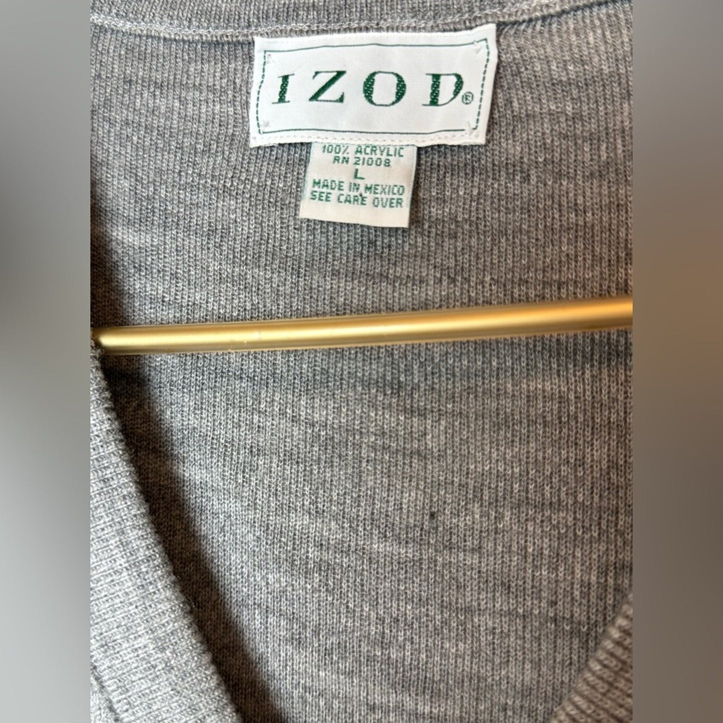 Vintage Izod Sweater Vest Mens Large Gray Made USA Acrylic Crest Logo Preppy 90s