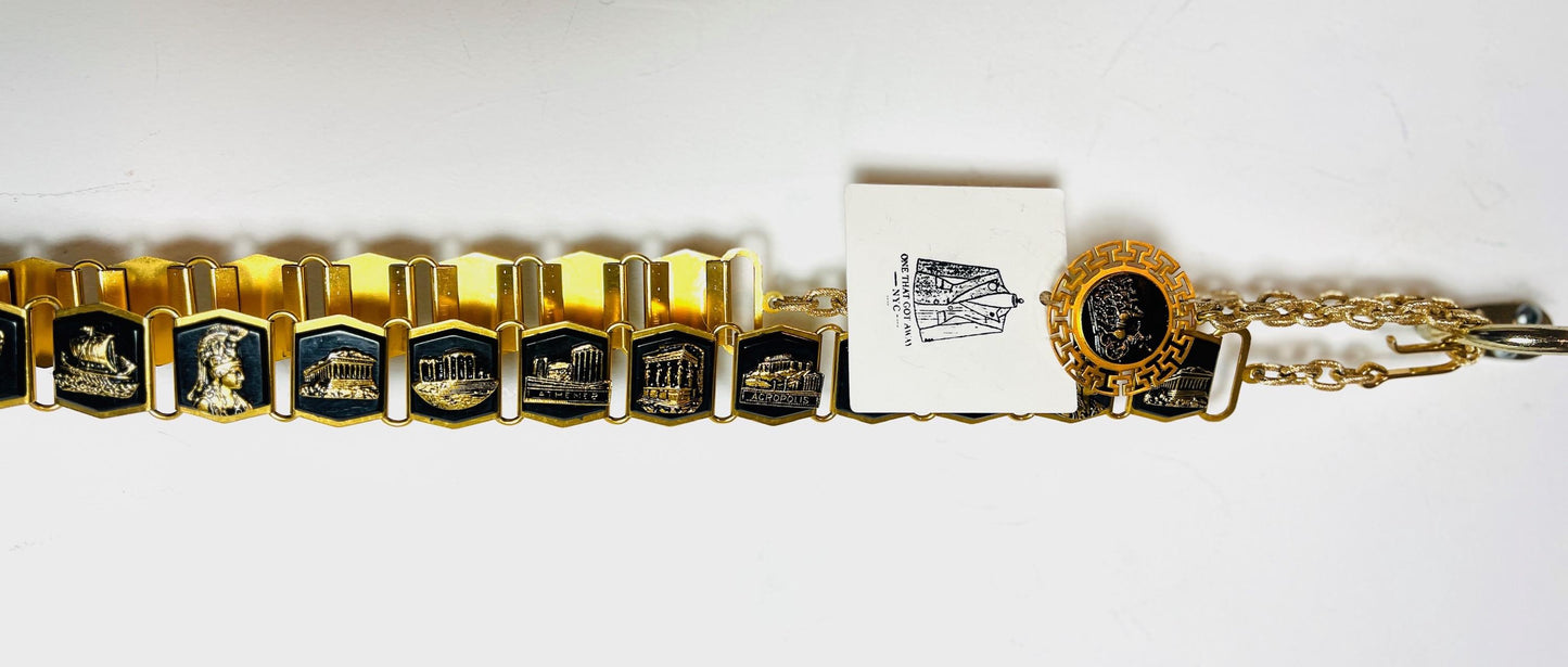 Vintage Acropolis Chain Belt Black Gold Belt