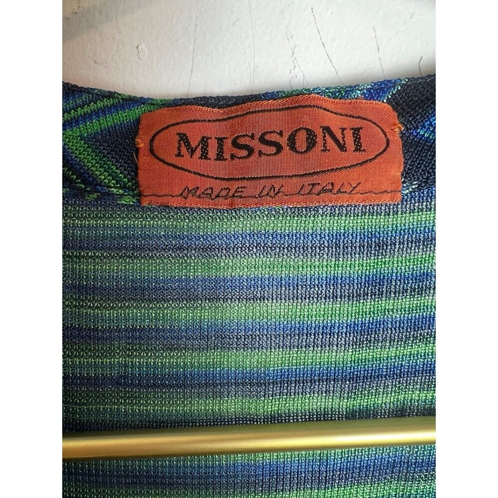 Missoni Wave Stripe Jacquard Knit Shirt Green Short sleeve