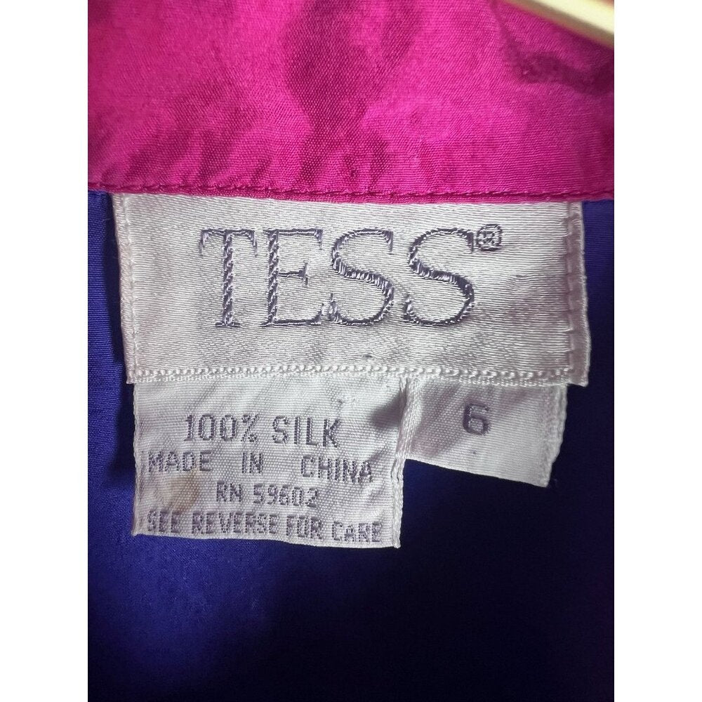 Vintage Purple Pink Tess Silk Button Down Blouse