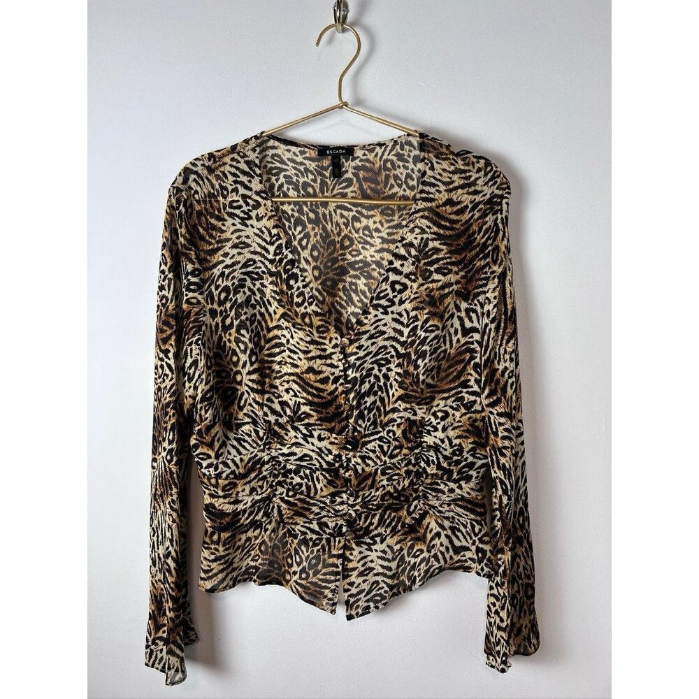 ESCADA Animal Print Silk Blouse Shirt Top sz 42 Leopard