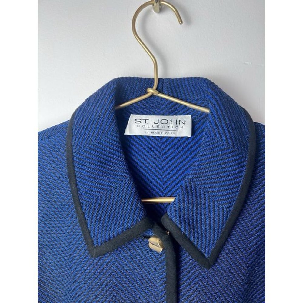 St. John Vintage Black Blue Chevron Blazer Jacket 2000s
