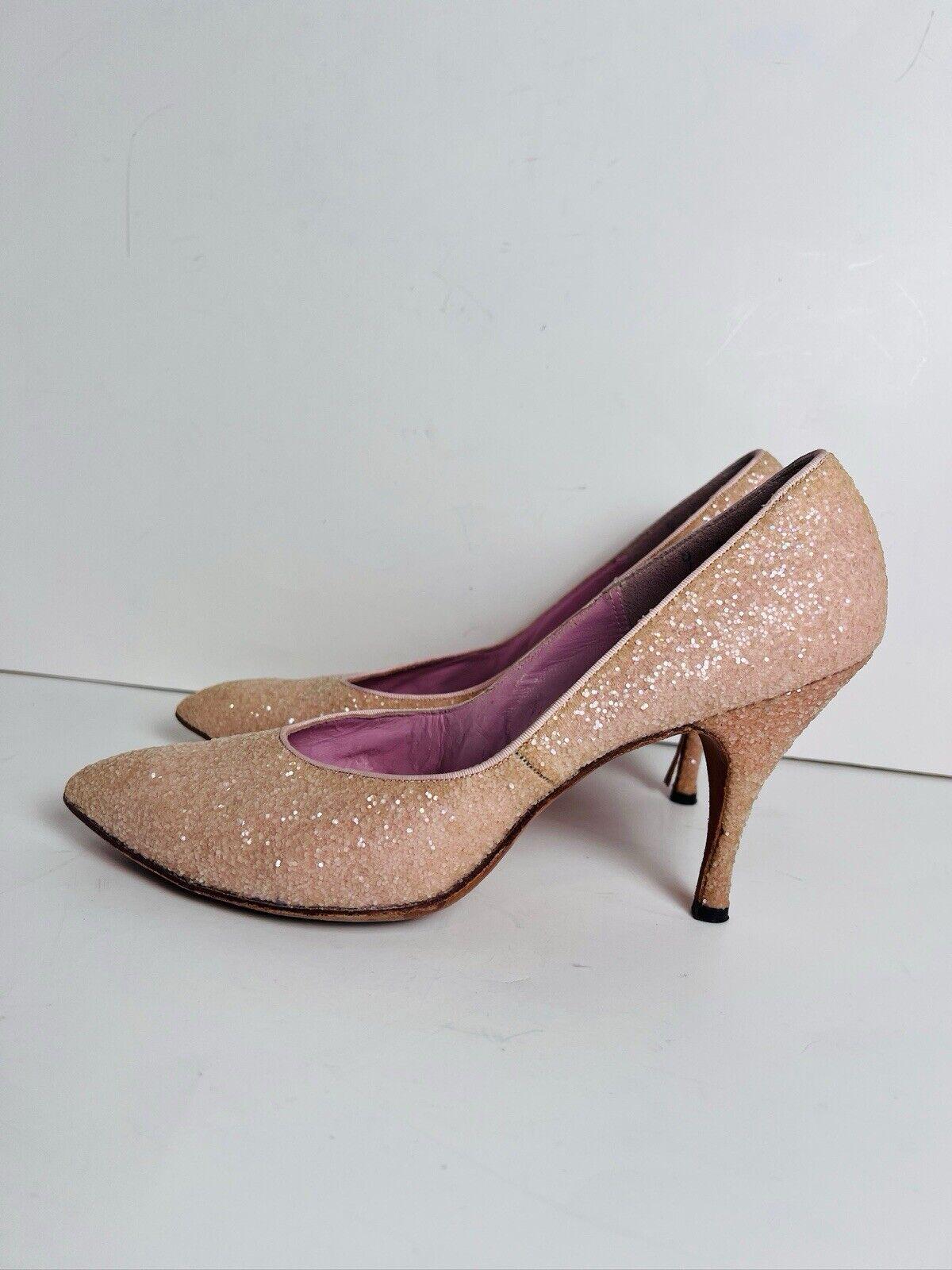 Vintage Schiaparelli Light Pink Glitter Heels 9B Stiletto