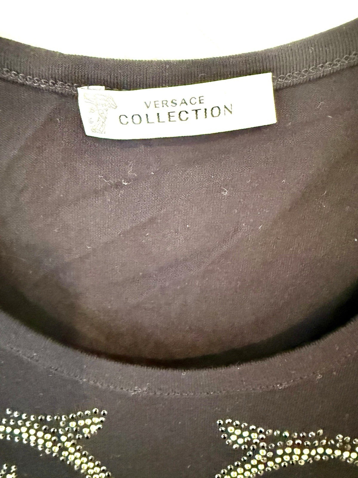 Versace Collection Black Embellished T Shirt Sparkle 40