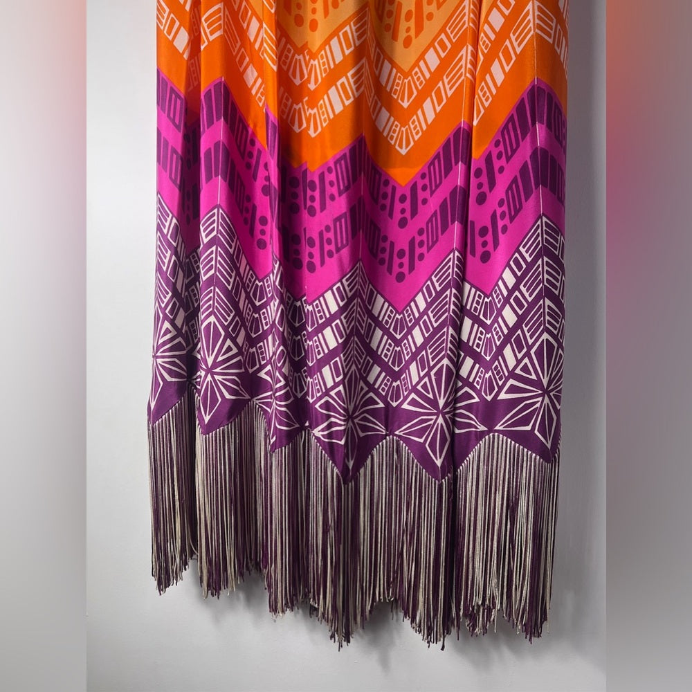 1970’s Boho Multicolor Skirt Lanvin Style Maxi Fringe