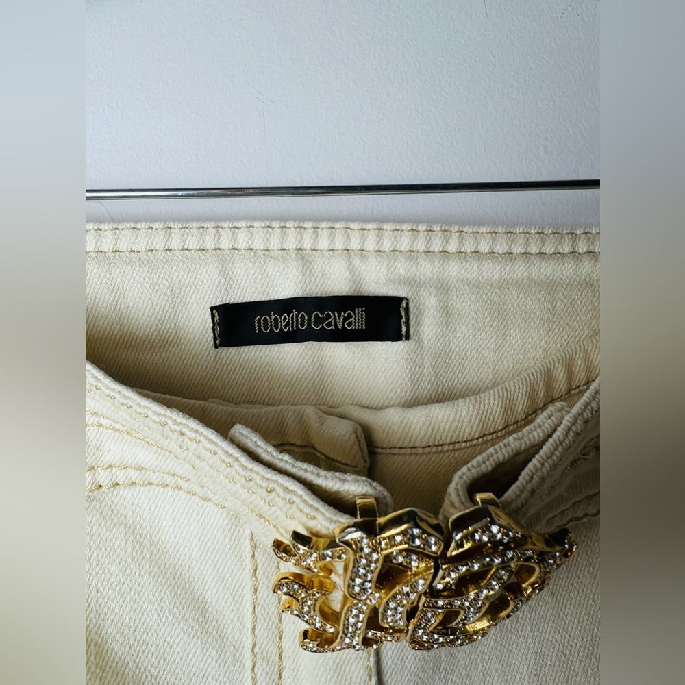 Vintage Roberto Cavalli White Jeans with Signature Belt