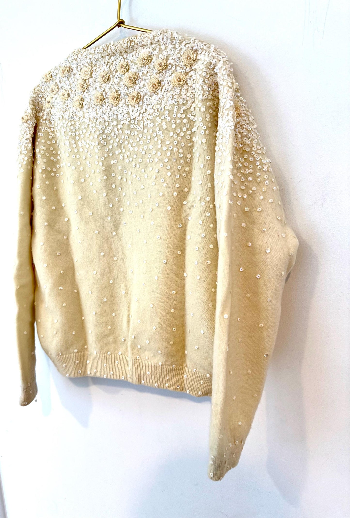 Vintage Banff Floral Sequin Wool Cardigan Retro Pin up