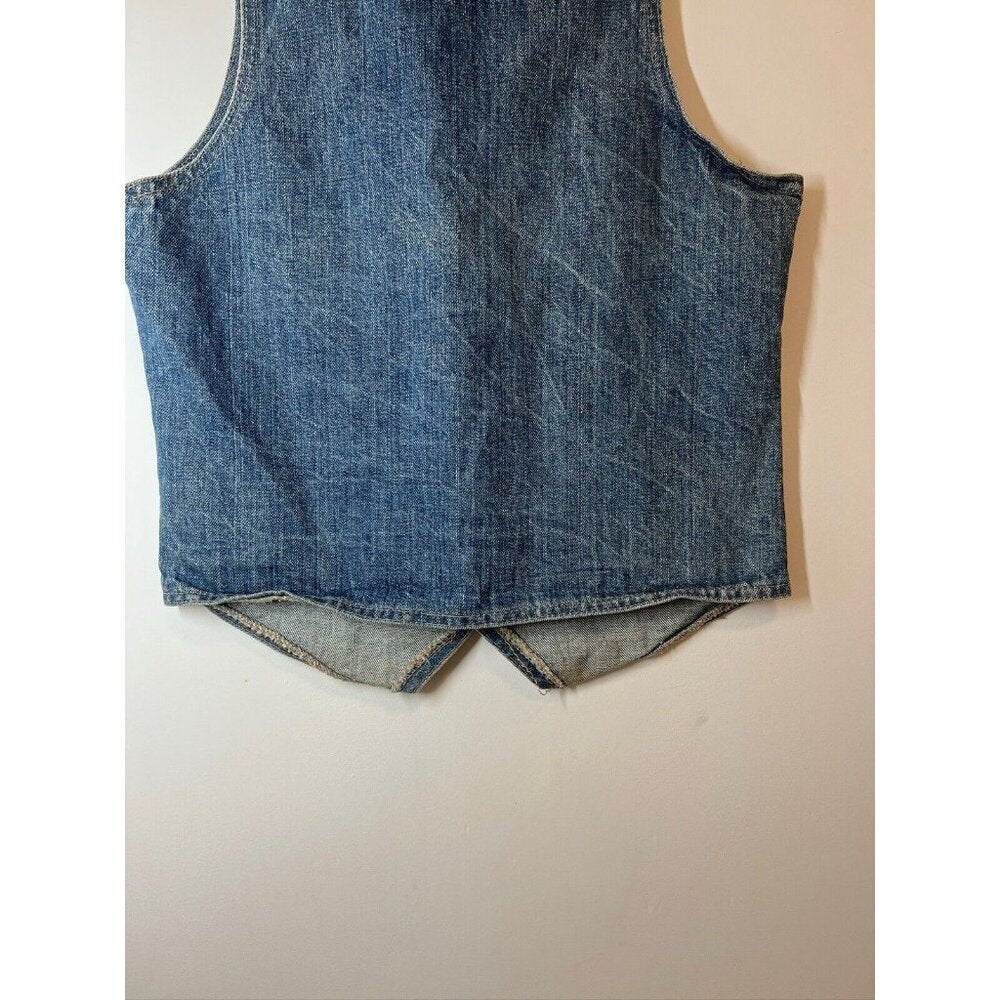Vintage Orange Tab Levi’s Denim Vest Made in USA Snaps Custom Brooch