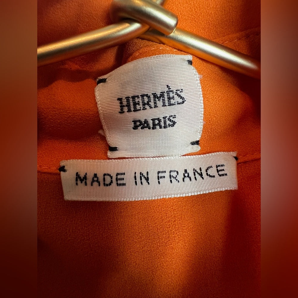 Hermes Orange Tie Blouse Buttondown 36
