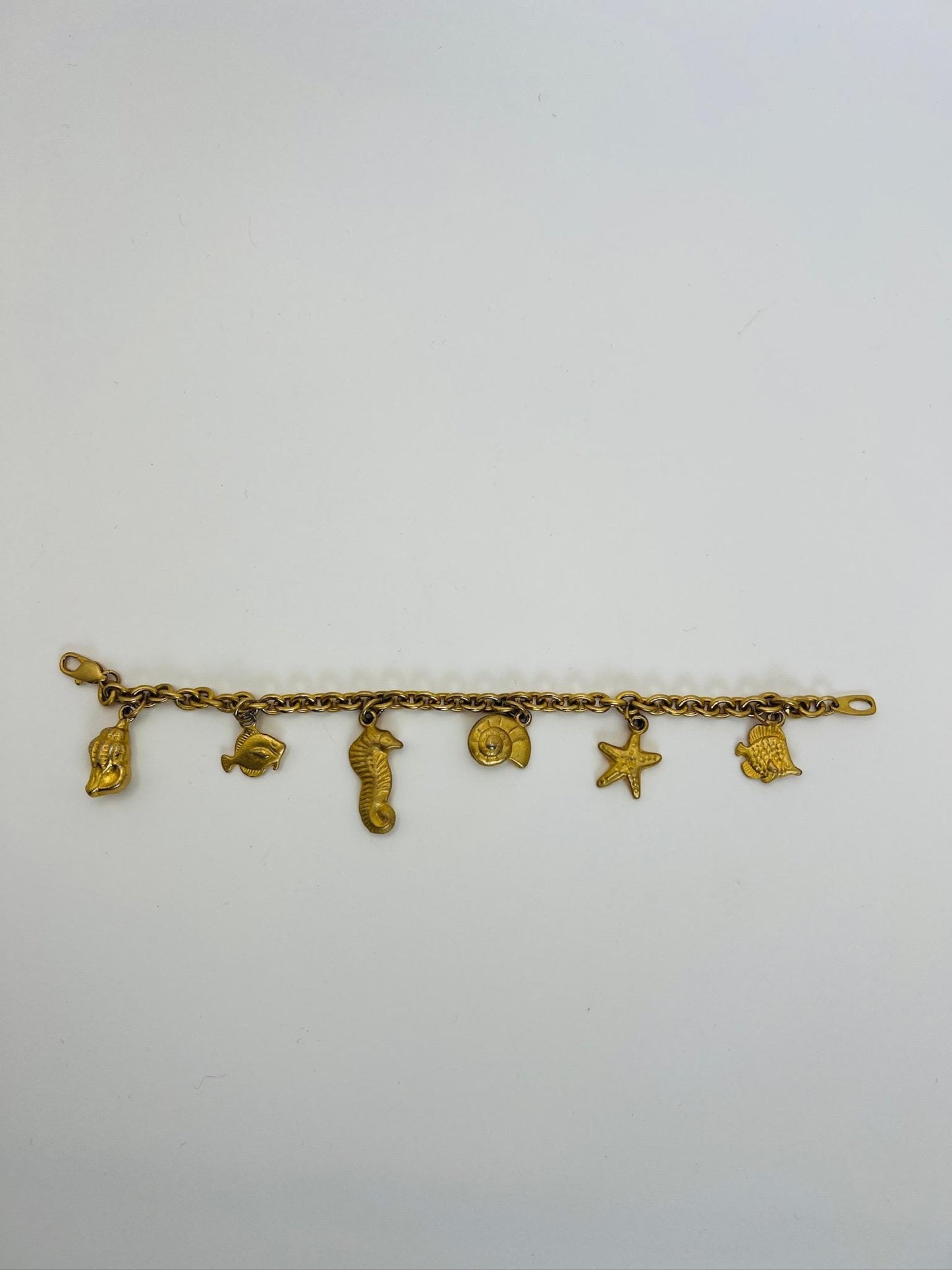 Vintage Seashell Gold Tone Charm Bracelet