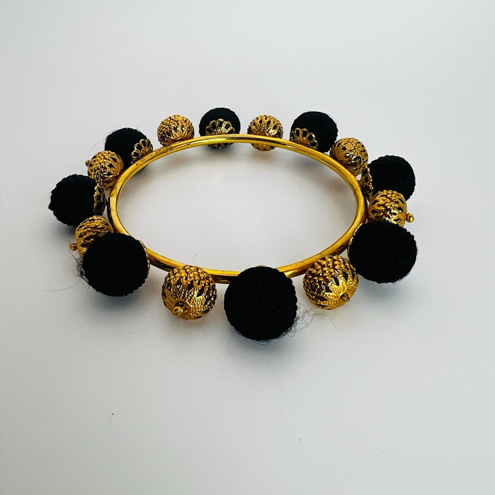 Dolce Gabbana Authentic Black Gold Bangle bracelet pom pom
