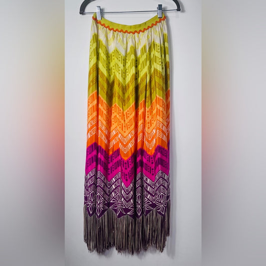 1970’s Boho Multicolor Skirt Lanvin Style Maxi Fringe