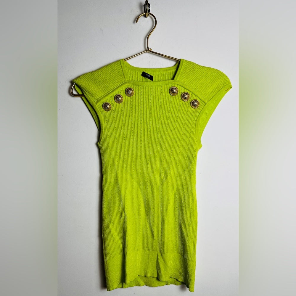 Balmain Neon Green Top Gold Button