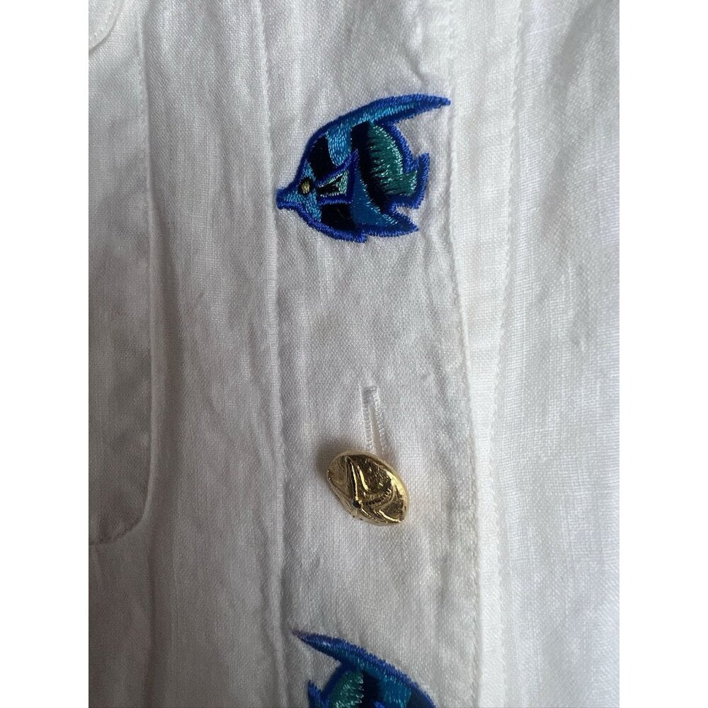 Vintage Escada Margaretha Ley Linen Fish Button Down Blouse