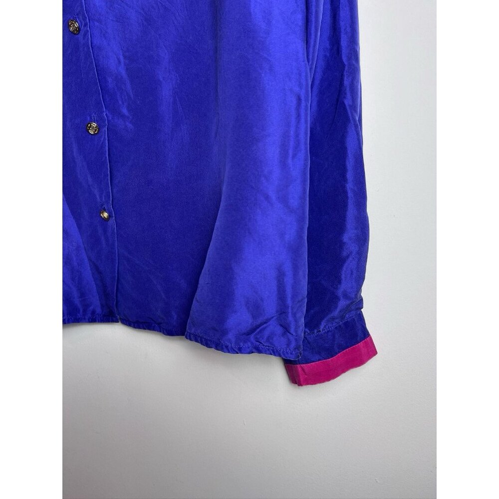 Vintage Purple Pink Tess Silk Button Down Blouse