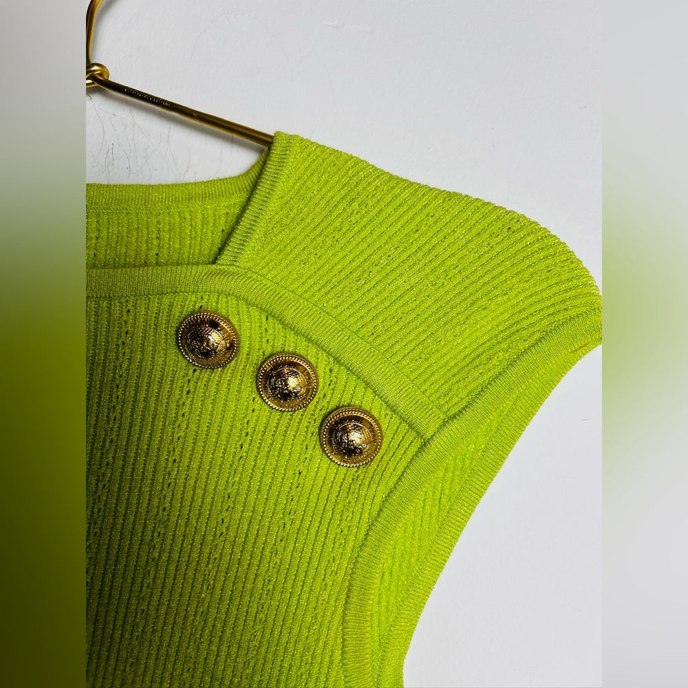 Balmain Neon Green Top Gold Button
