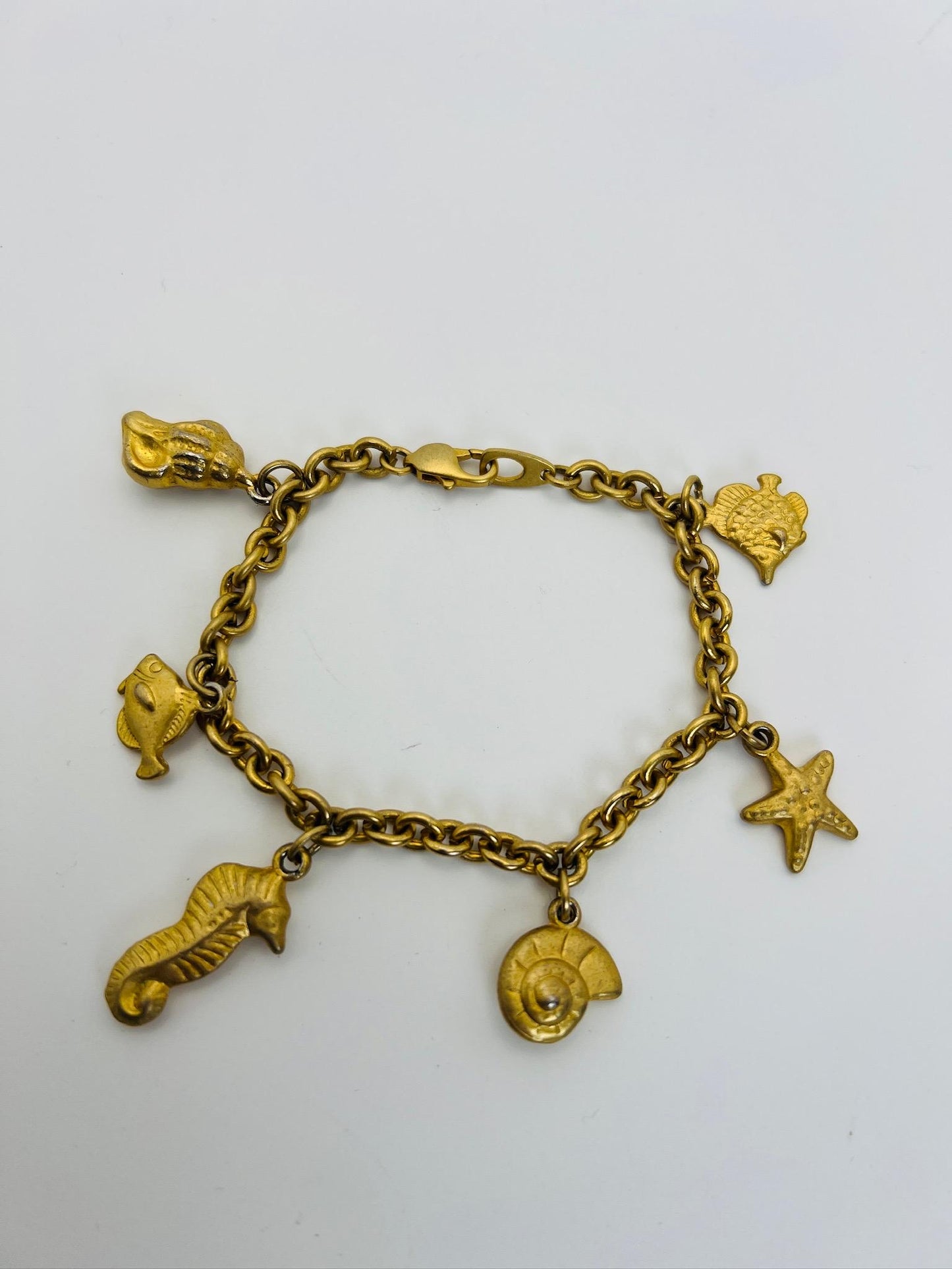 Vintage Seashell Gold Tone Charm Bracelet