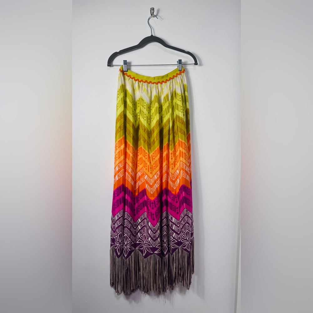 1970’s Boho Multicolor Skirt Lanvin Style Maxi Fringe