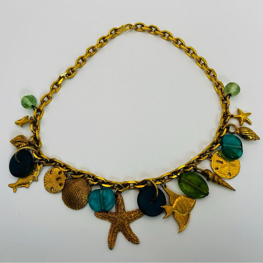 Gold tone nautical charm necklace