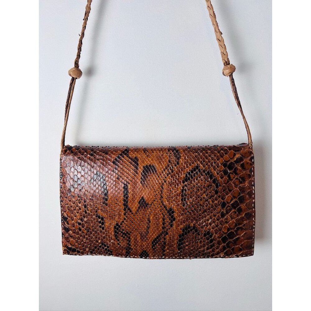 Vintage Snakeskin Handbag Shoulder Bag Brown