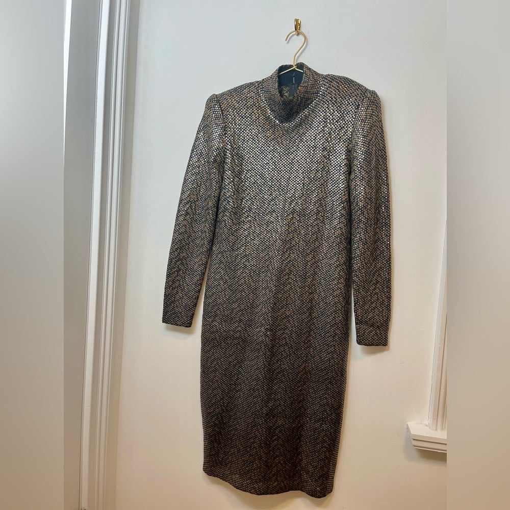 Vintage St. John Knit Midi Dress 1980s Metallic Knit