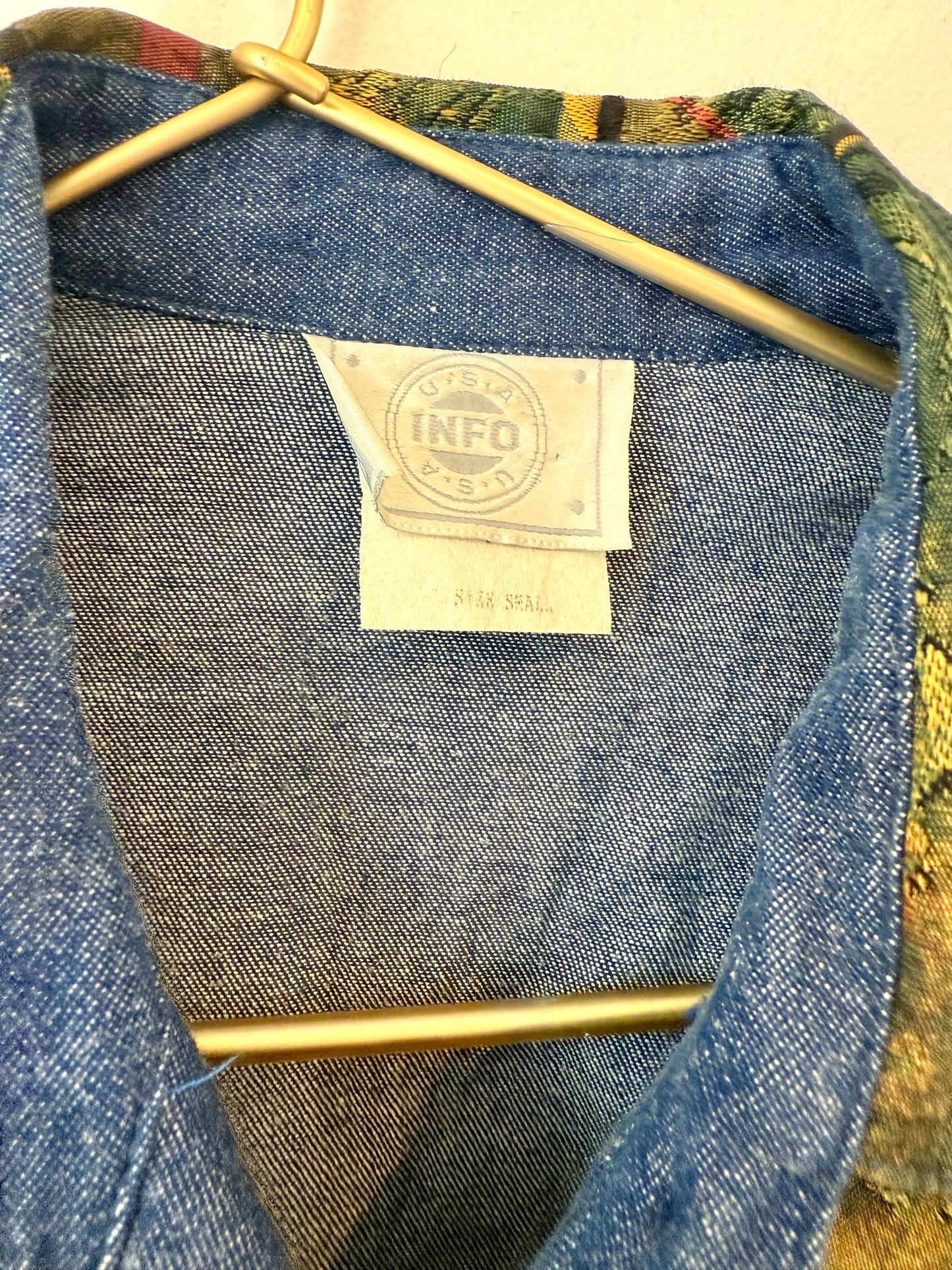 Vintage denim western USA info button down small 90s