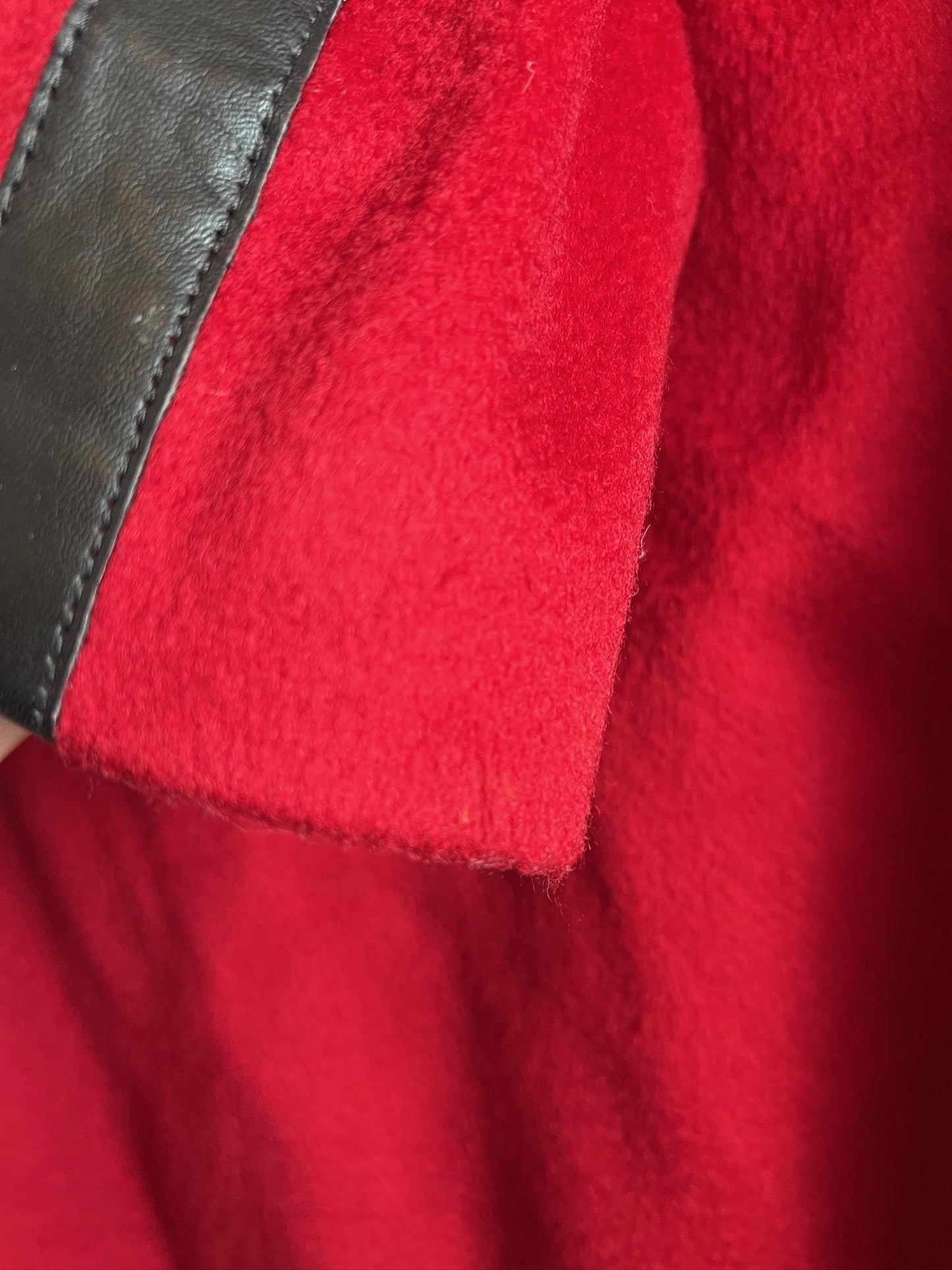 Vintage Andrea Red Pea Coat Leather Detail