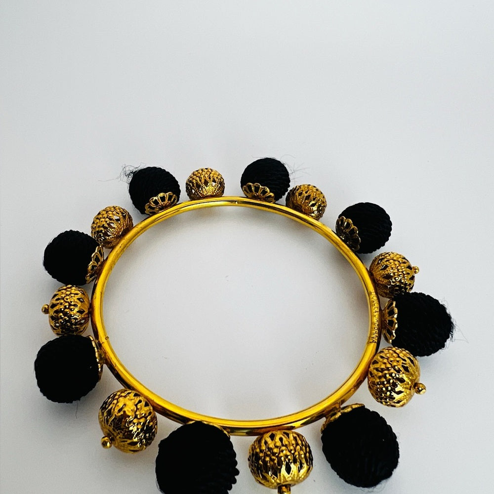Dolce Gabbana Authentic Black Gold Bangle bracelet pom pom