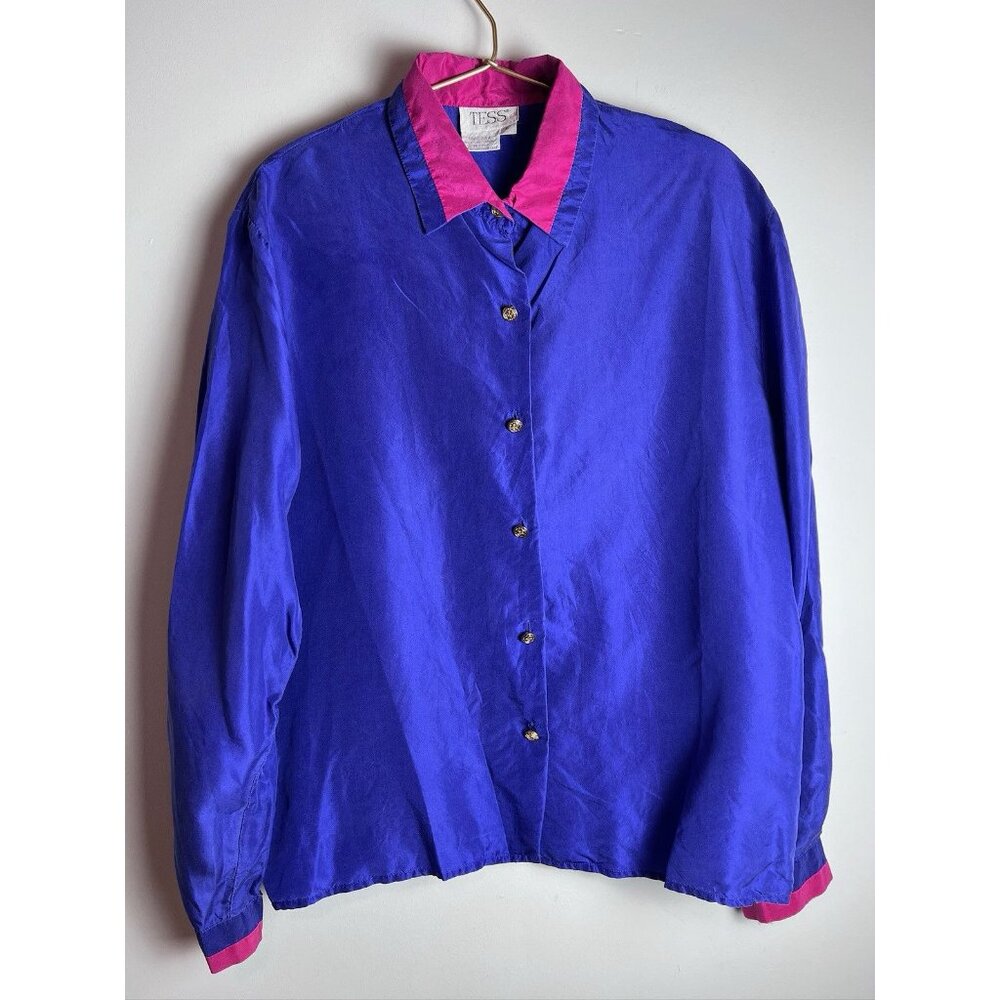 Vintage Purple Pink Tess Silk Button Down Blouse