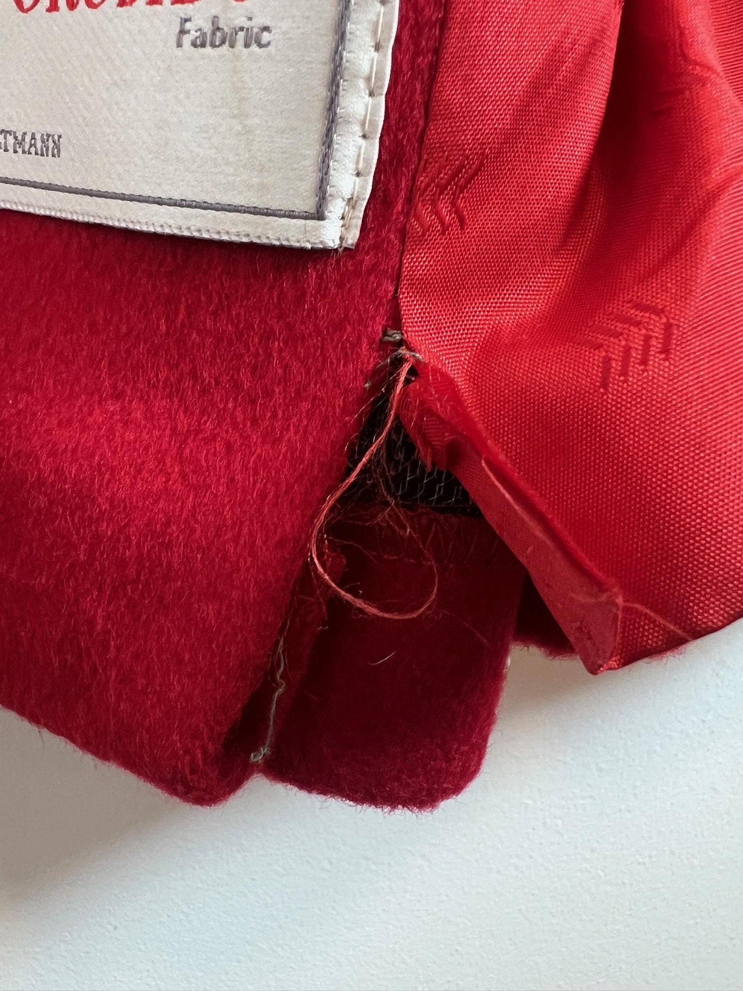 Vintage Andrea Red Pea Coat Leather Detail
