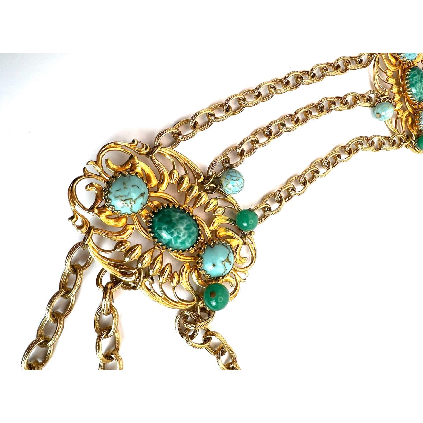 Vintage Napier cabochon gold tone and stone chain belt