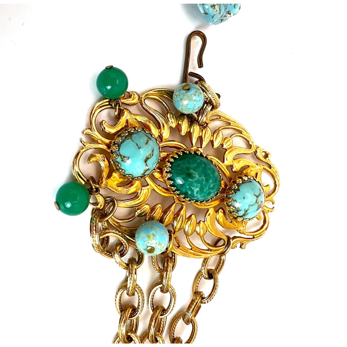 Vintage Napier cabochon gold tone and stone chain belt