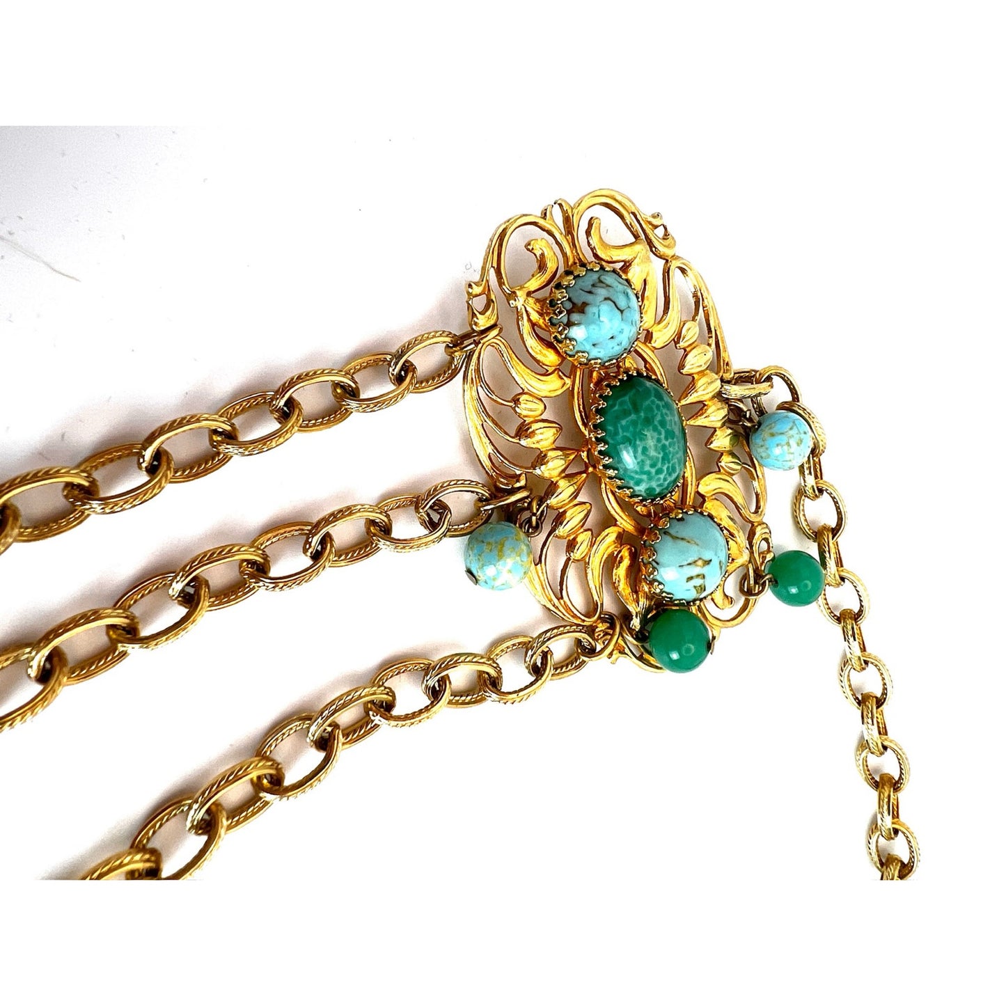 Vintage Napier cabochon gold tone and stone chain belt