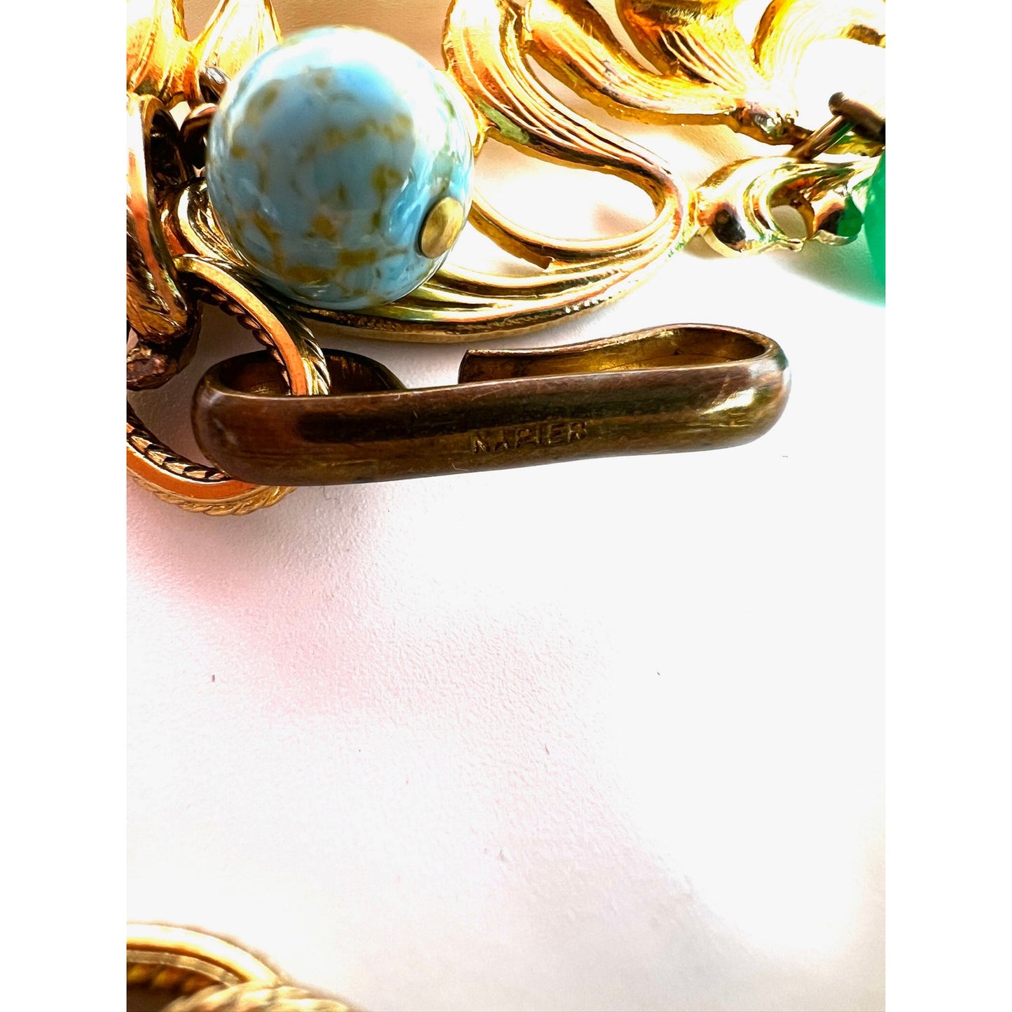 Vintage Napier cabochon gold tone and stone chain belt