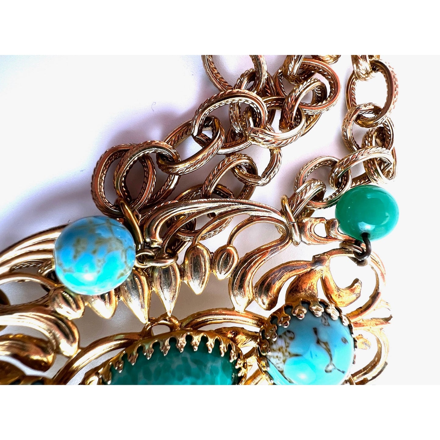 Vintage Napier cabochon gold tone and stone chain belt