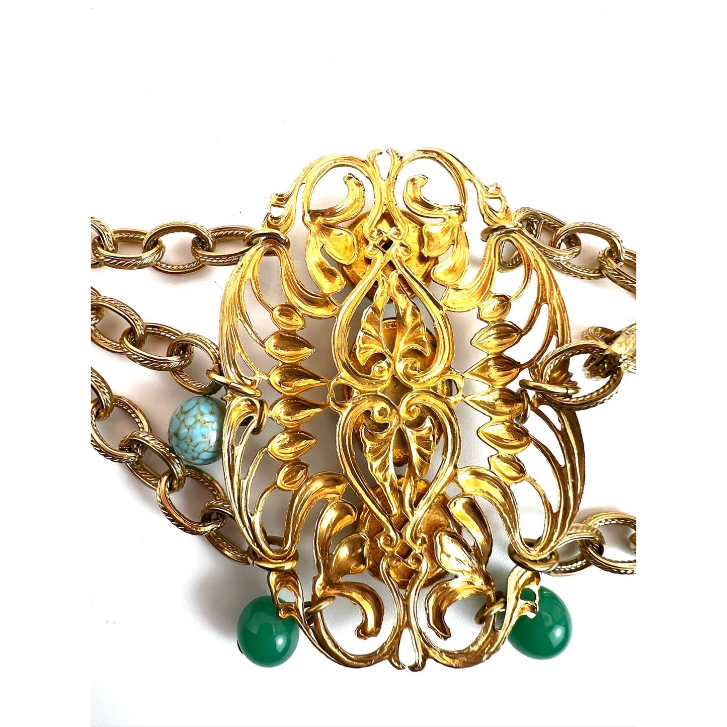 Vintage Napier cabochon gold tone and stone chain belt