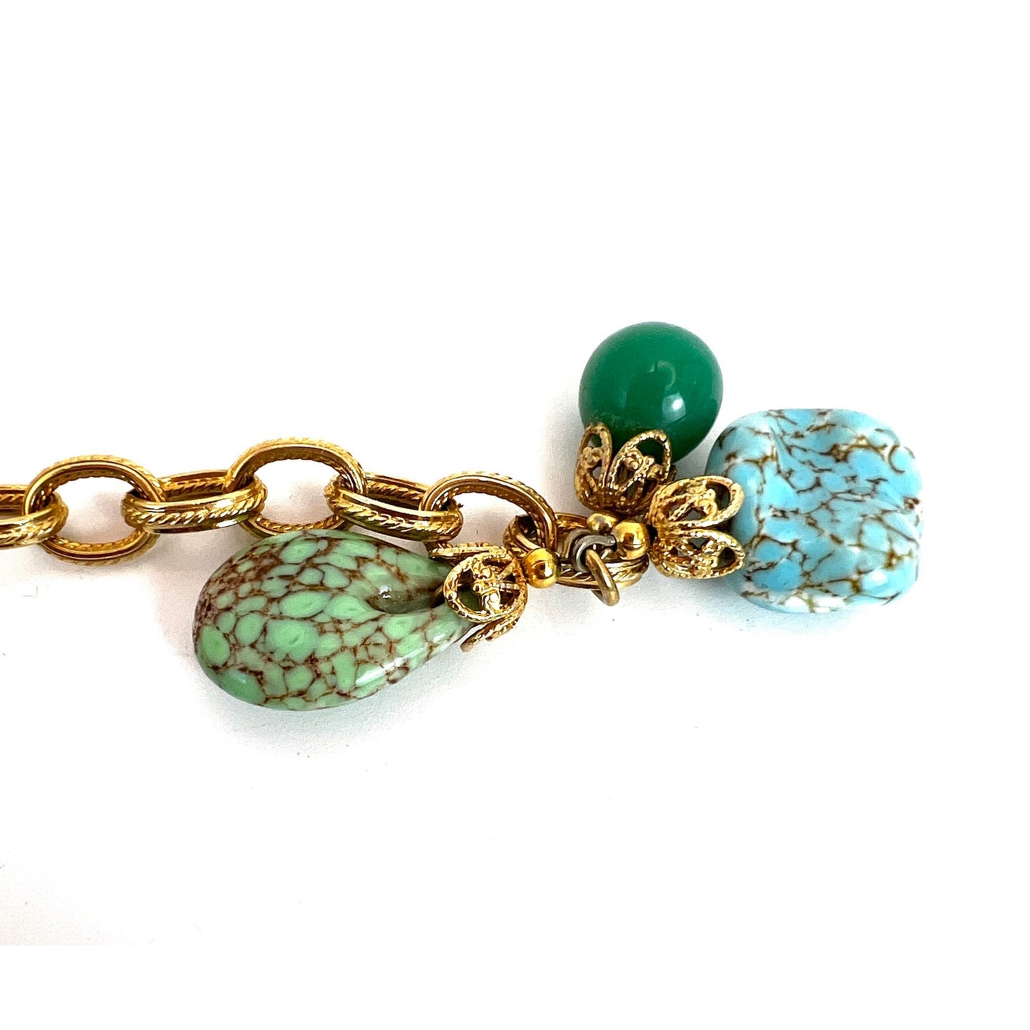 Vintage Napier cabochon gold tone and stone chain belt