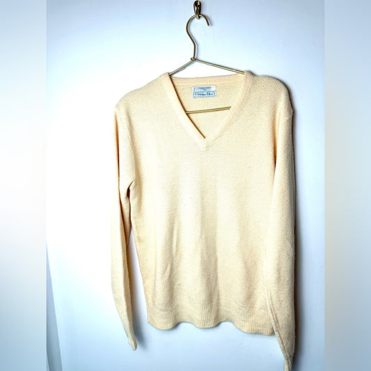 Christian Dior V-Neck Knit Jumper Sweater Cream M unisex