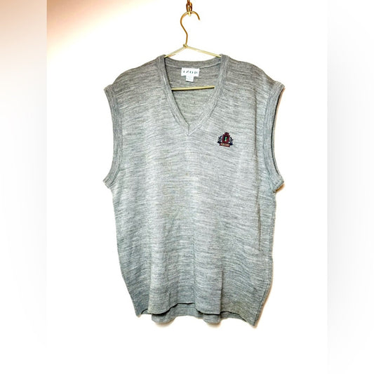Vintage Izod Sweater Vest Mens Large Gray Made USA Acrylic Crest Logo Preppy 90s