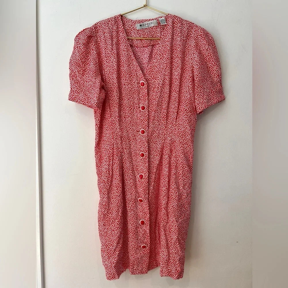 Vintage MS. Chaus Petites Red Dress with Buttons