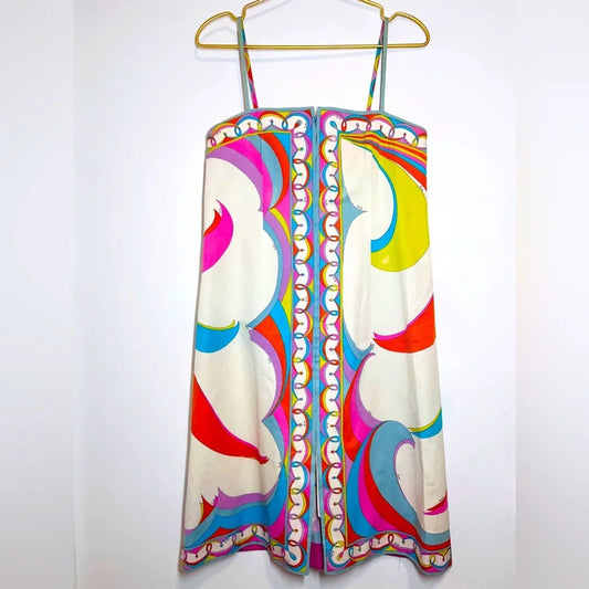 Vintage 1960s Emilio Pucci Iconic Pattern Pastel Multicolor Sundress