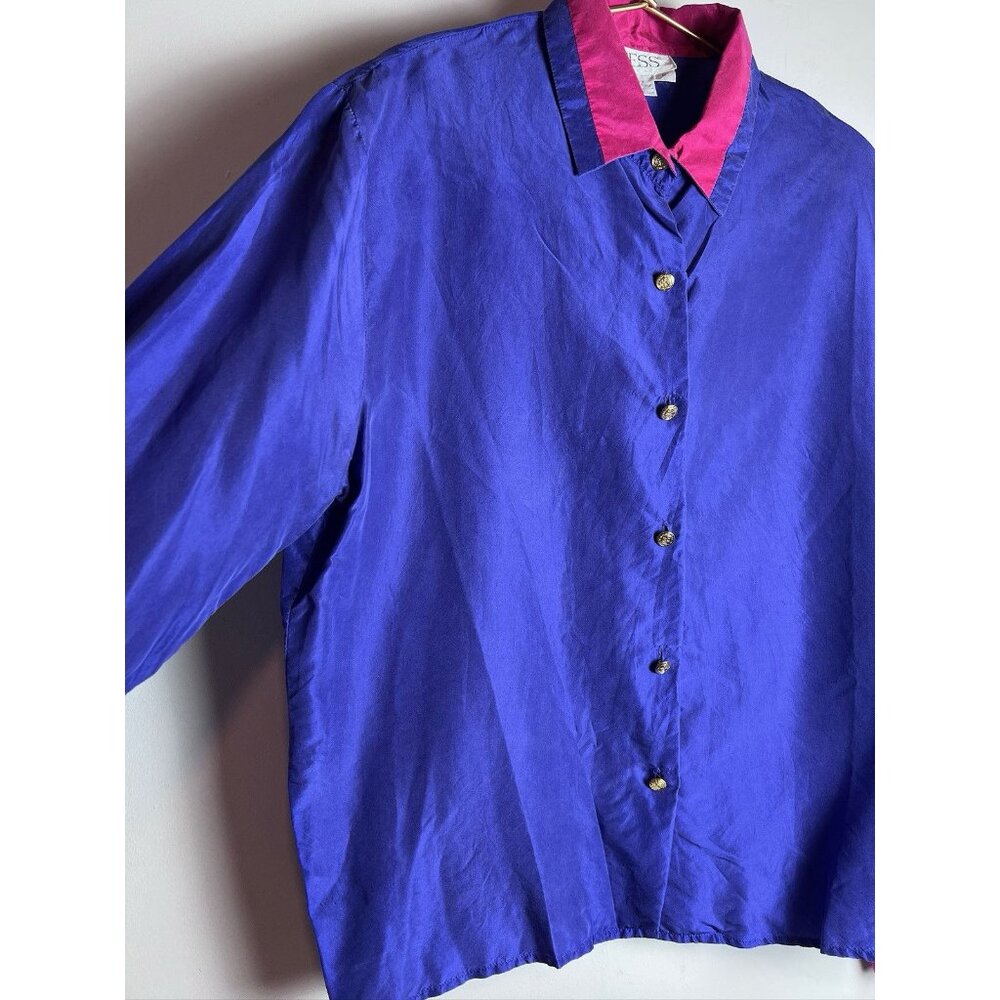 Vintage Purple Pink Tess Silk Button Down Blouse