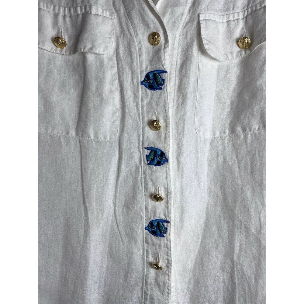 Vintage Escada Margaretha Ley Linen Fish Button Down Blouse