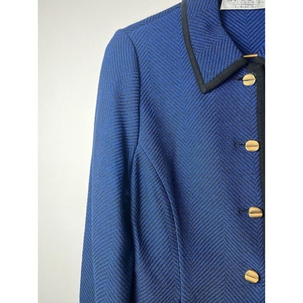 St. John Vintage Black Blue Chevron Blazer Jacket 2000s