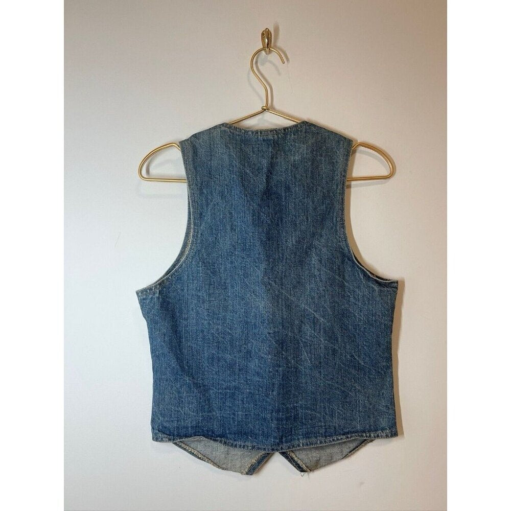 Vintage Orange Tab Levi’s Denim Vest Made in USA Snaps Custom Brooch