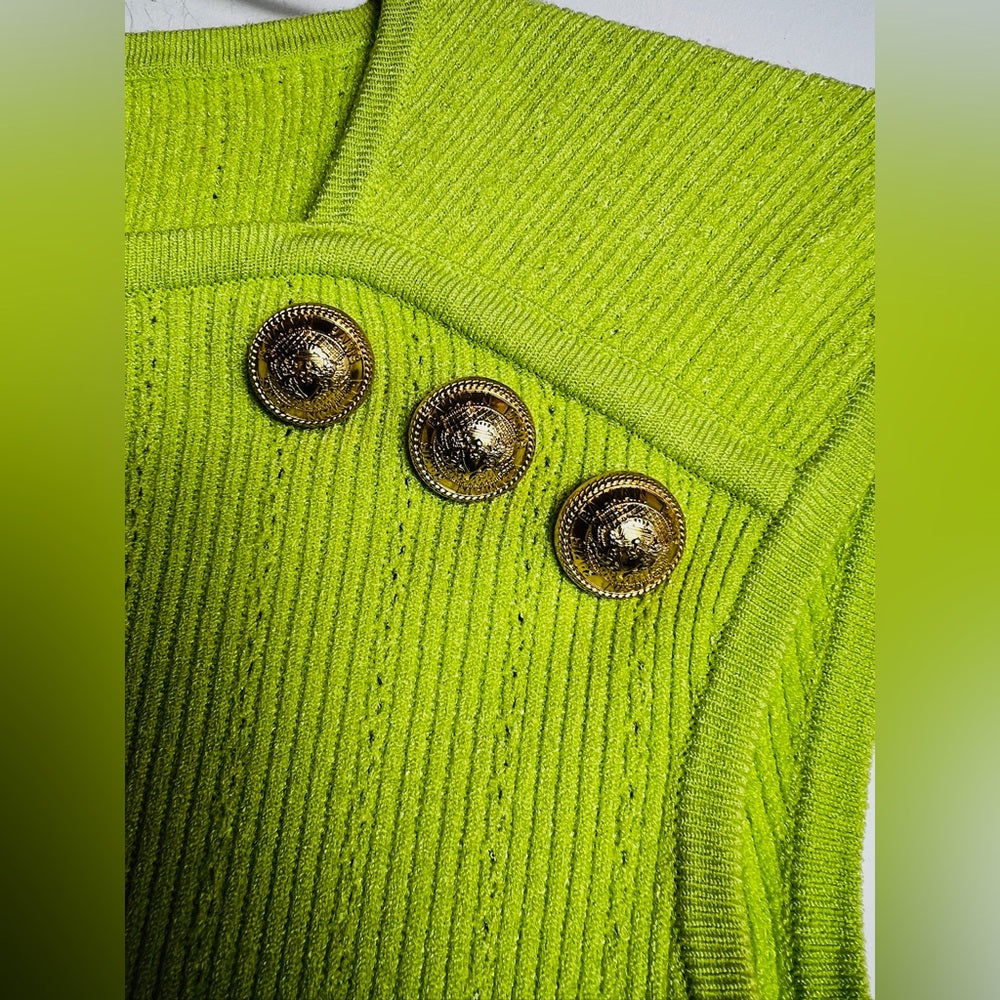 Balmain Neon Green Top Gold Button
