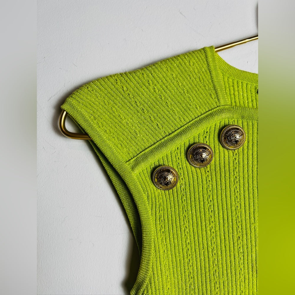 Balmain Neon Green Top Gold Button