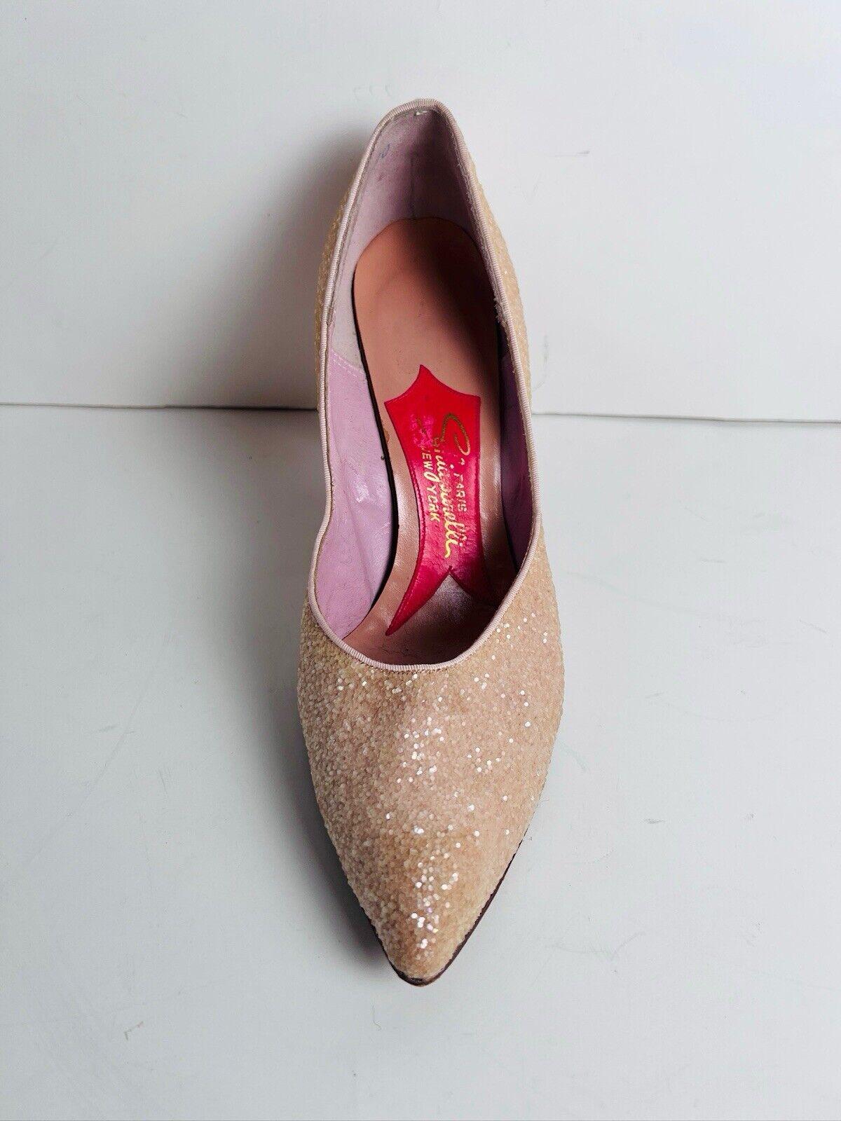 Vintage Schiaparelli Light Pink Glitter Heels 9B Stiletto