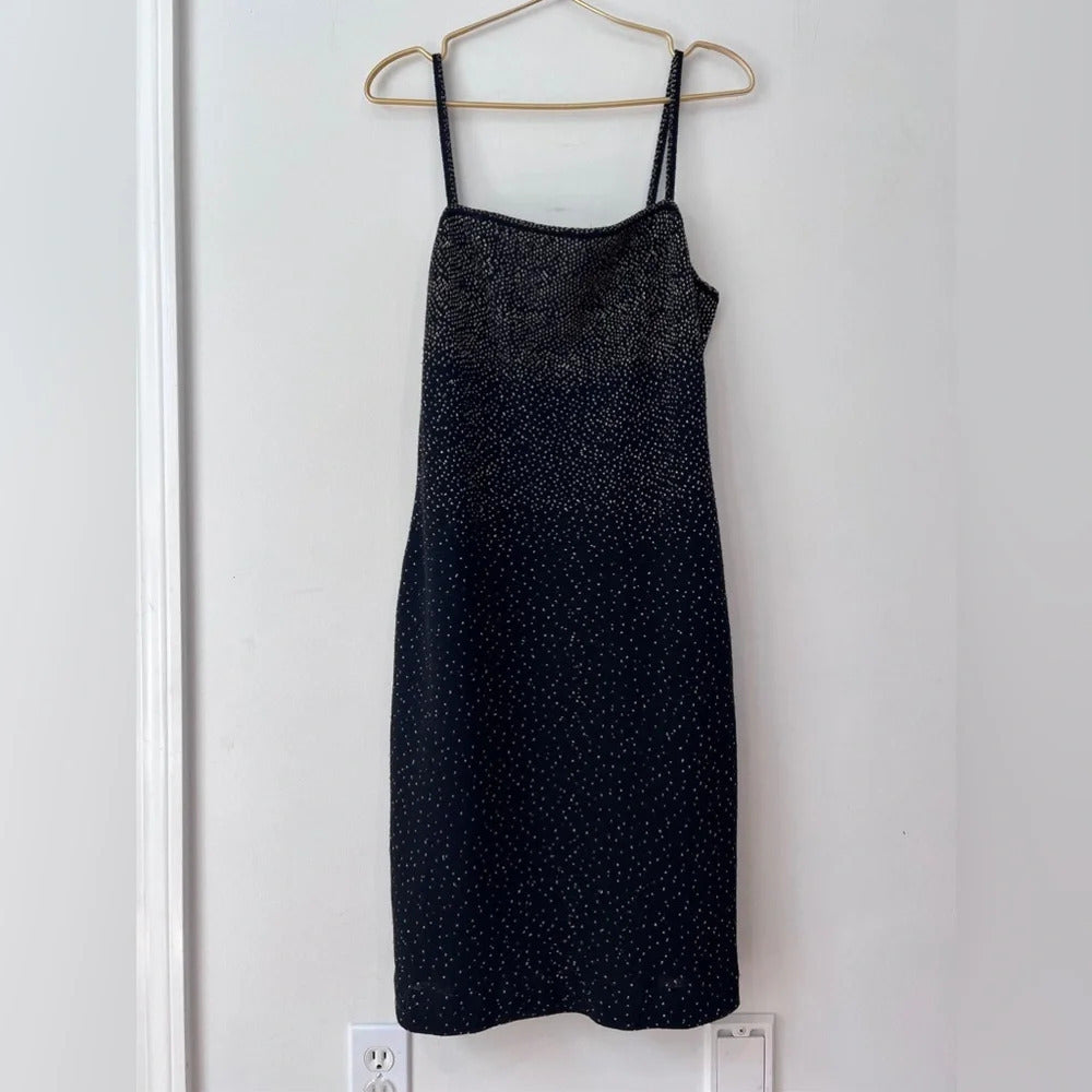 Vintage Emanuel Ungaro Long Knit Midi Dress Black Sparkle
