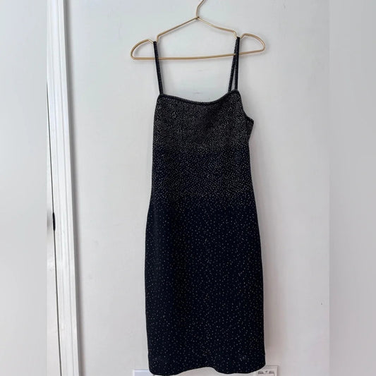 Vintage Emanuel Ungaro Long Knit Midi Dress Black Sparkle